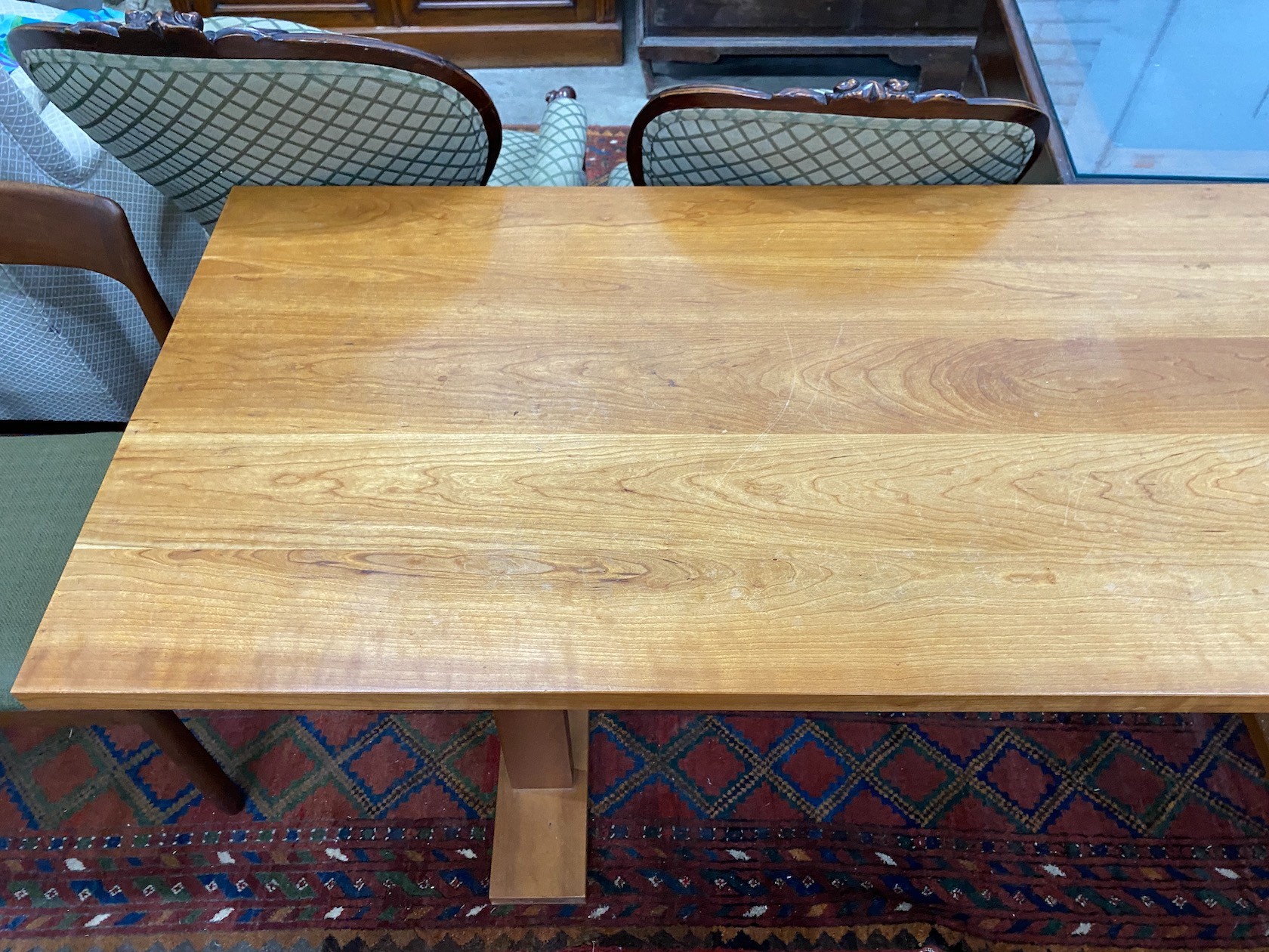 A bespoke rectangular cherrywood refectory table width 183cm, depth 66cm, height 74cm.